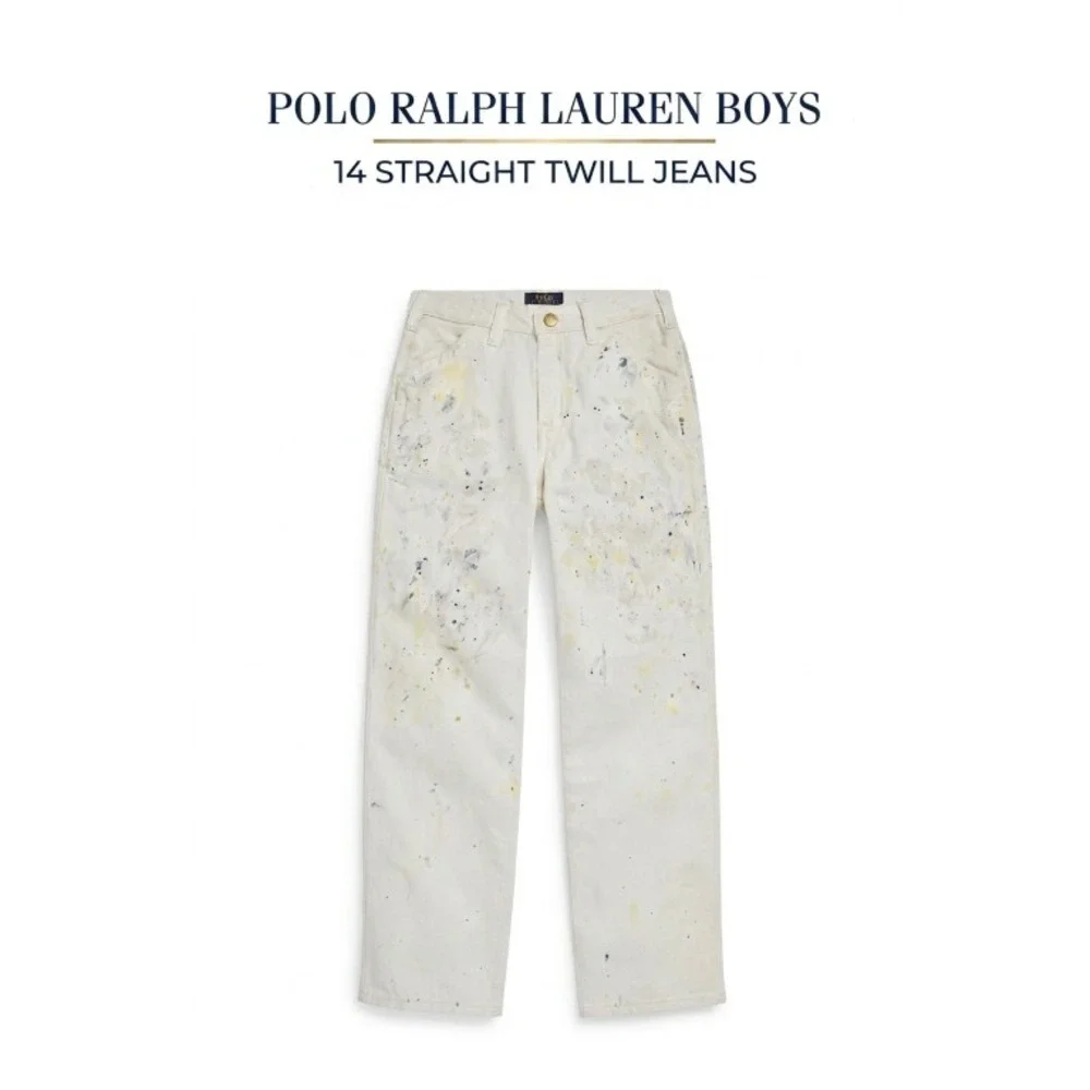 Polo Ralph Lauren Boys 14 Straight Twill Jeans Cream 100% Cotton Premium